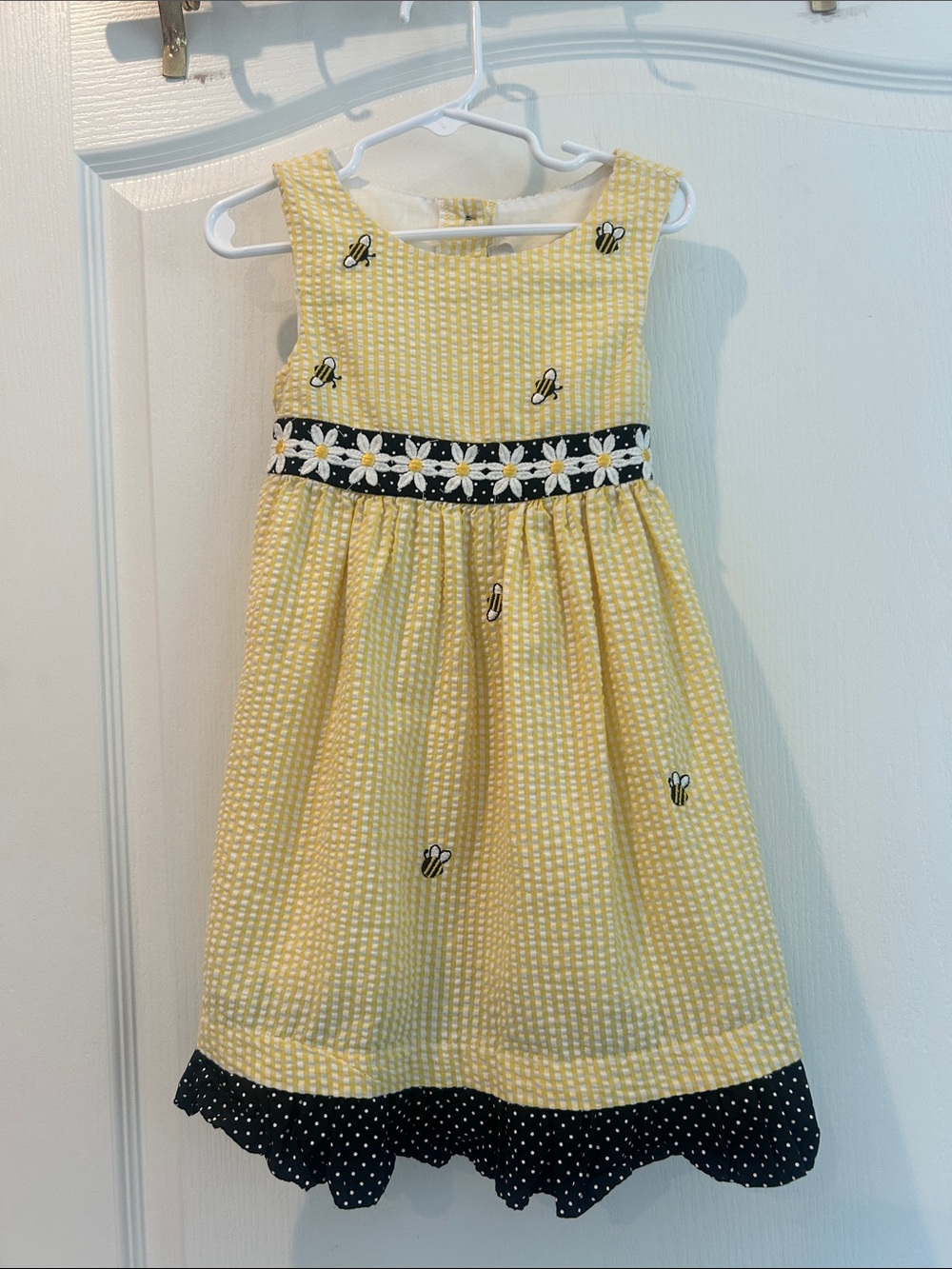 Emily Rose Yellow Daisy & bees  Summer Dress Polka Dot Hem seersucker 5